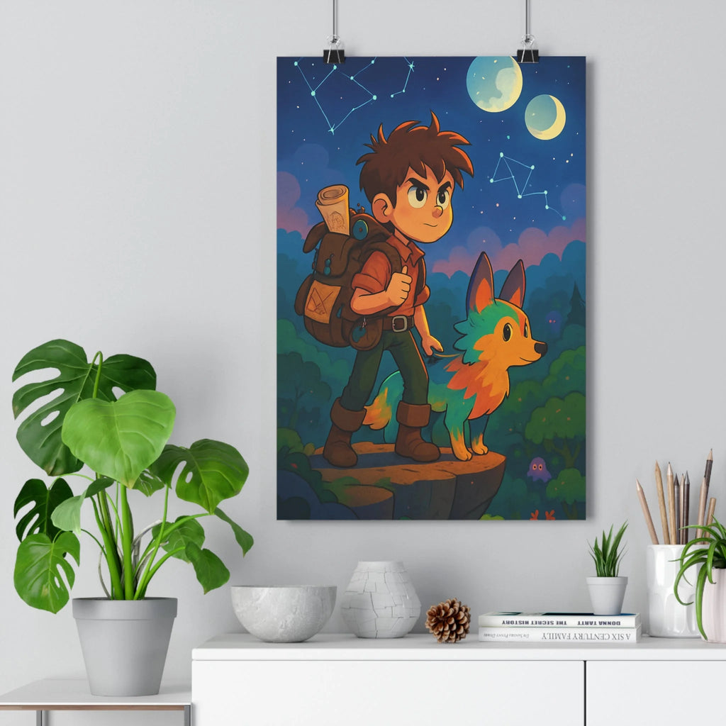 Poster décoratif aventurier mystique chien étoiles constellations coloré aventure chambre anime format 30x46 cm