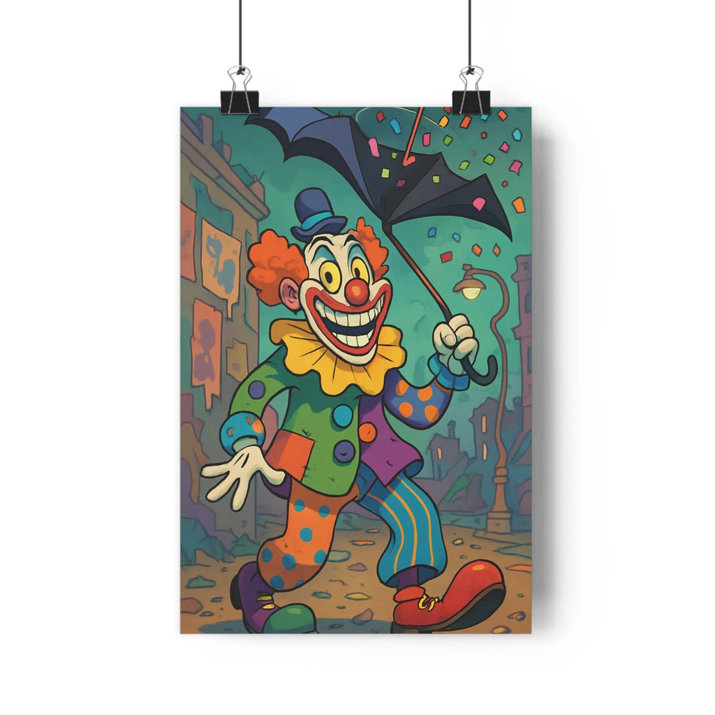 Poster décoratif coloré anarchique clown vibrant moderne vert orange violet ambiance urbaine joyeuse salon