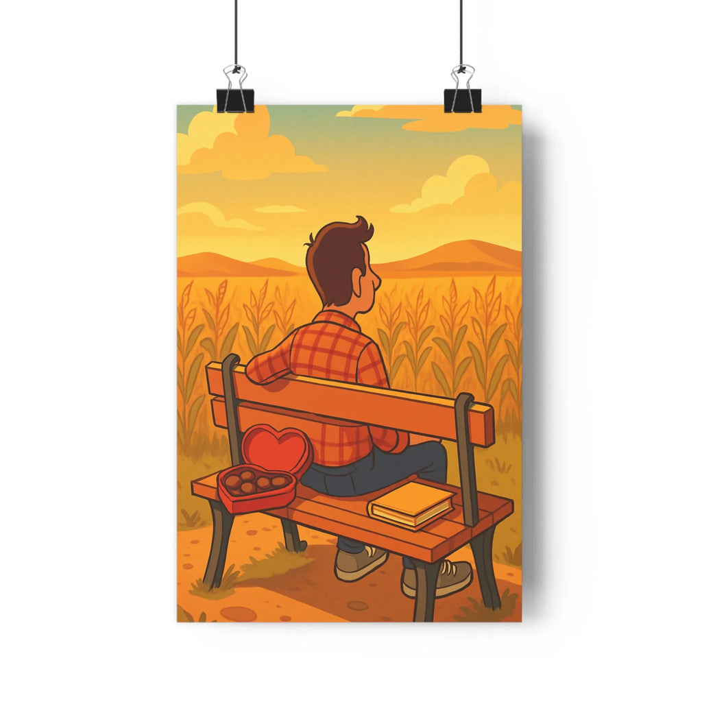 Poster décoratif nostalgique cartoon automnal bois banc sérénité salon chambre apaisant jaune chic qualité