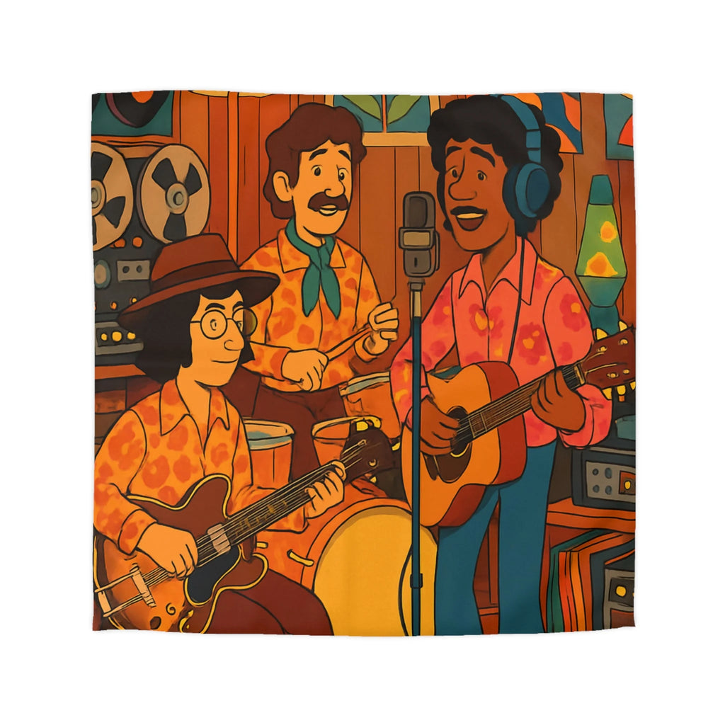 Housse de Couette Vintage avec Musiciens Rétro Jouant de la Guitare et Chanteur