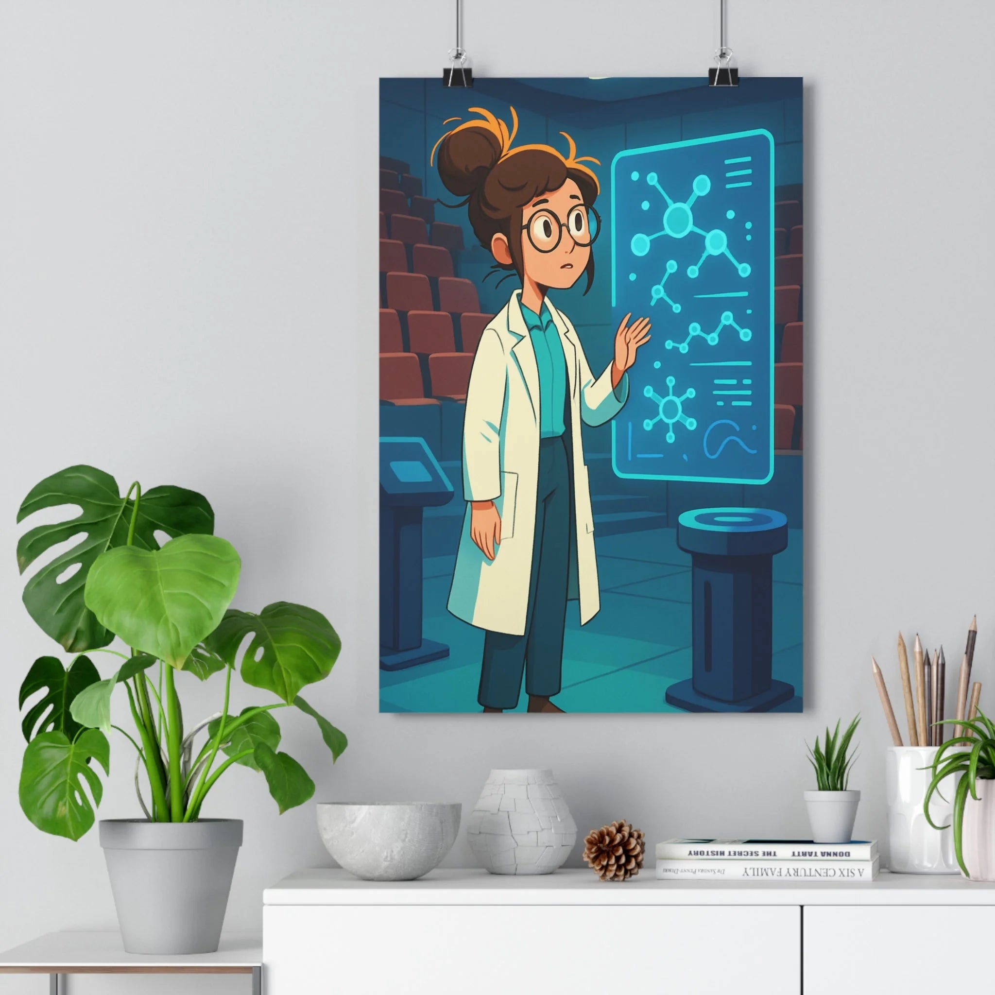 Poster décoratif scientifique moderne bleu holographique bureau futuriste innovation jeune captivant contemporain élégant qualité