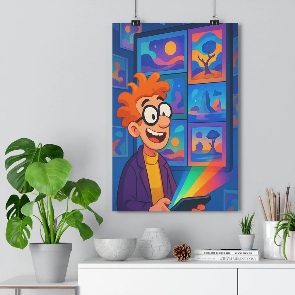 Poster décoratif cartoon lumineux bleu violet jaune joyeux bureau chambre hightech dynamique futuriste qualité