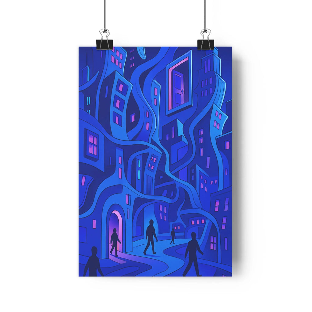 Poster décoratif surréaliste 3D rose violet bleu mystique futuriste urbain bureau chambre 30x46 format