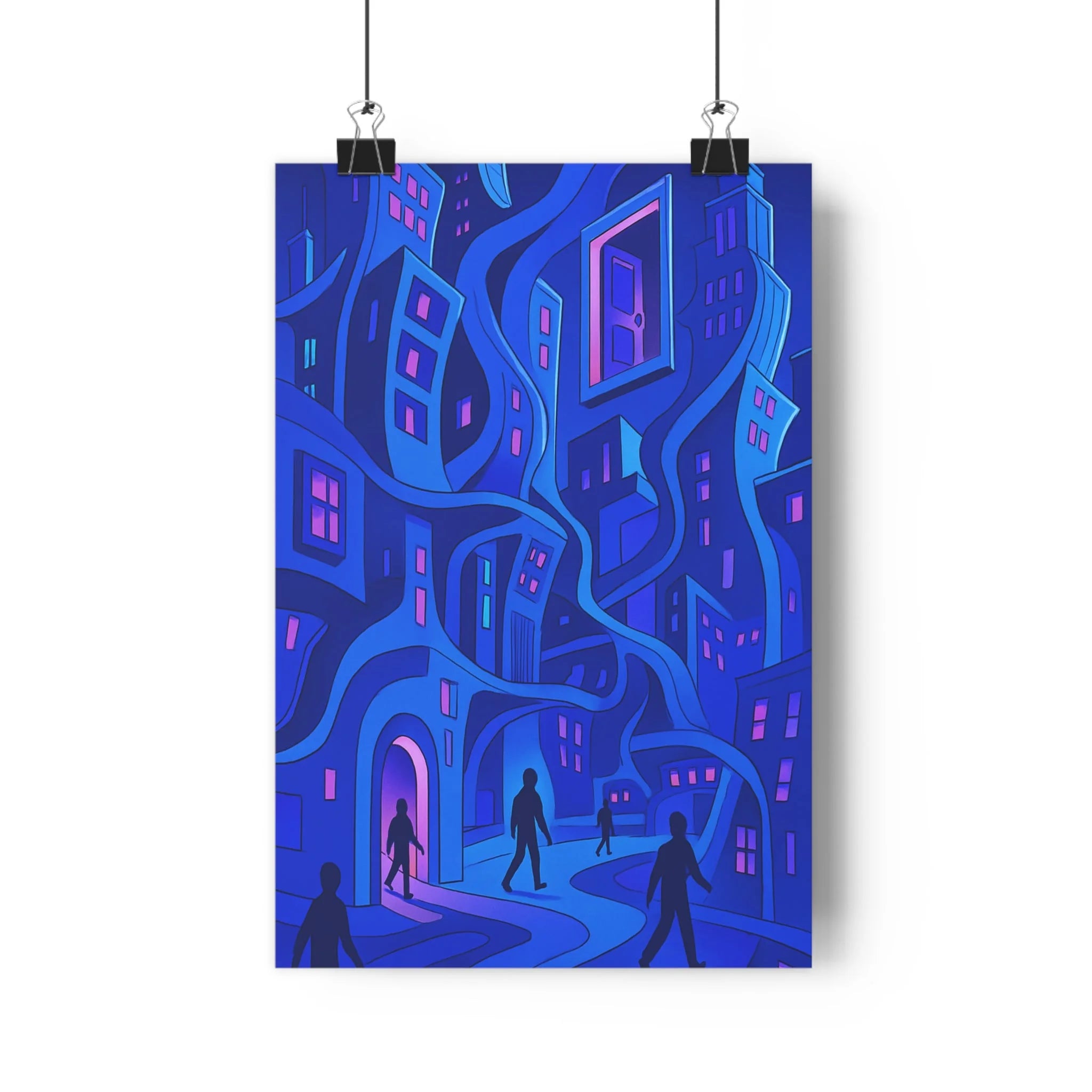 Poster décoratif surréaliste 3D rose violet bleu mystique futuriste urbain bureau chambre 30x46 format