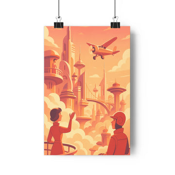 Poster décoratif rétrofuturiste orange rose salon bureau rêveur nostalgique moderne design unique inspirant élégant