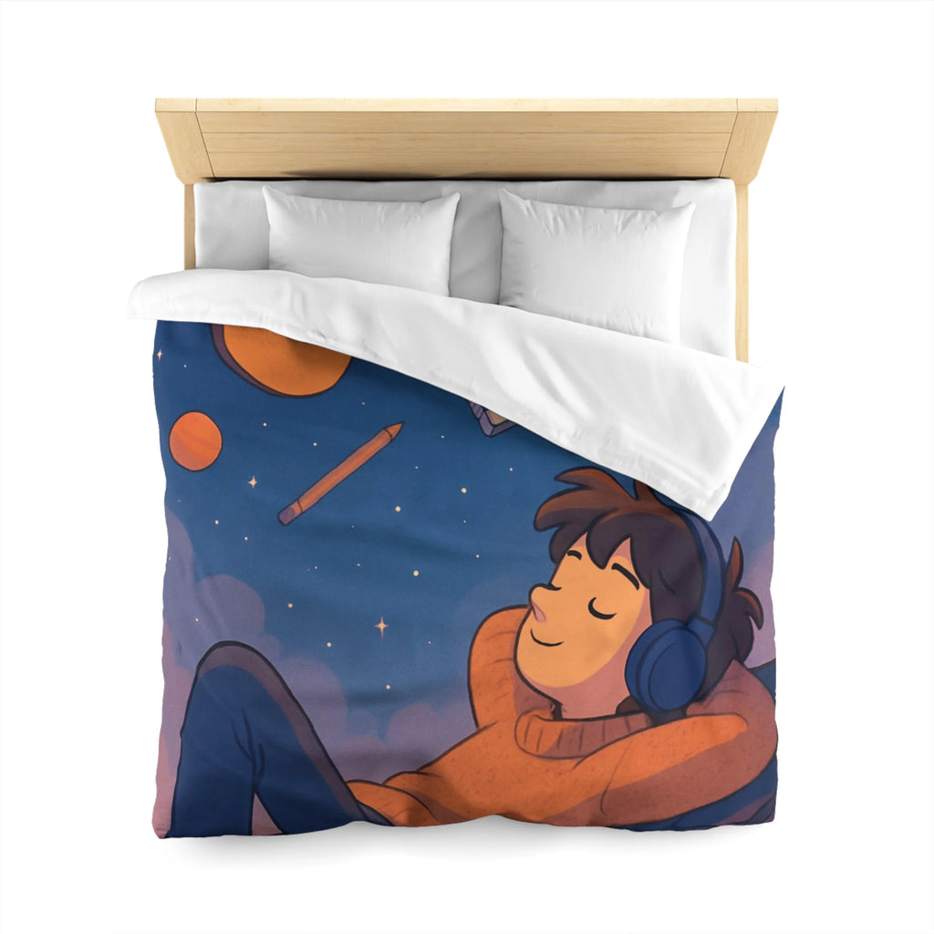 Housse de couette rêve étoilé avec guitare, planètes et rêverie d'artiste