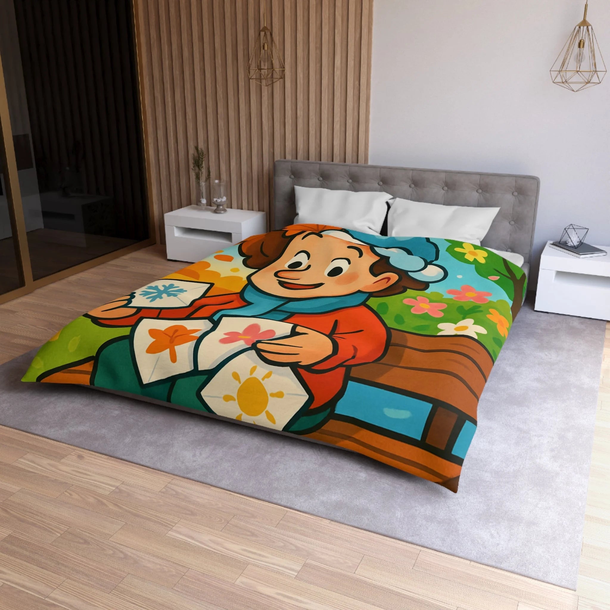 Housse de Couette Microfibre Illustration Unique Design Moderne Décoration Intérieure Raffinée