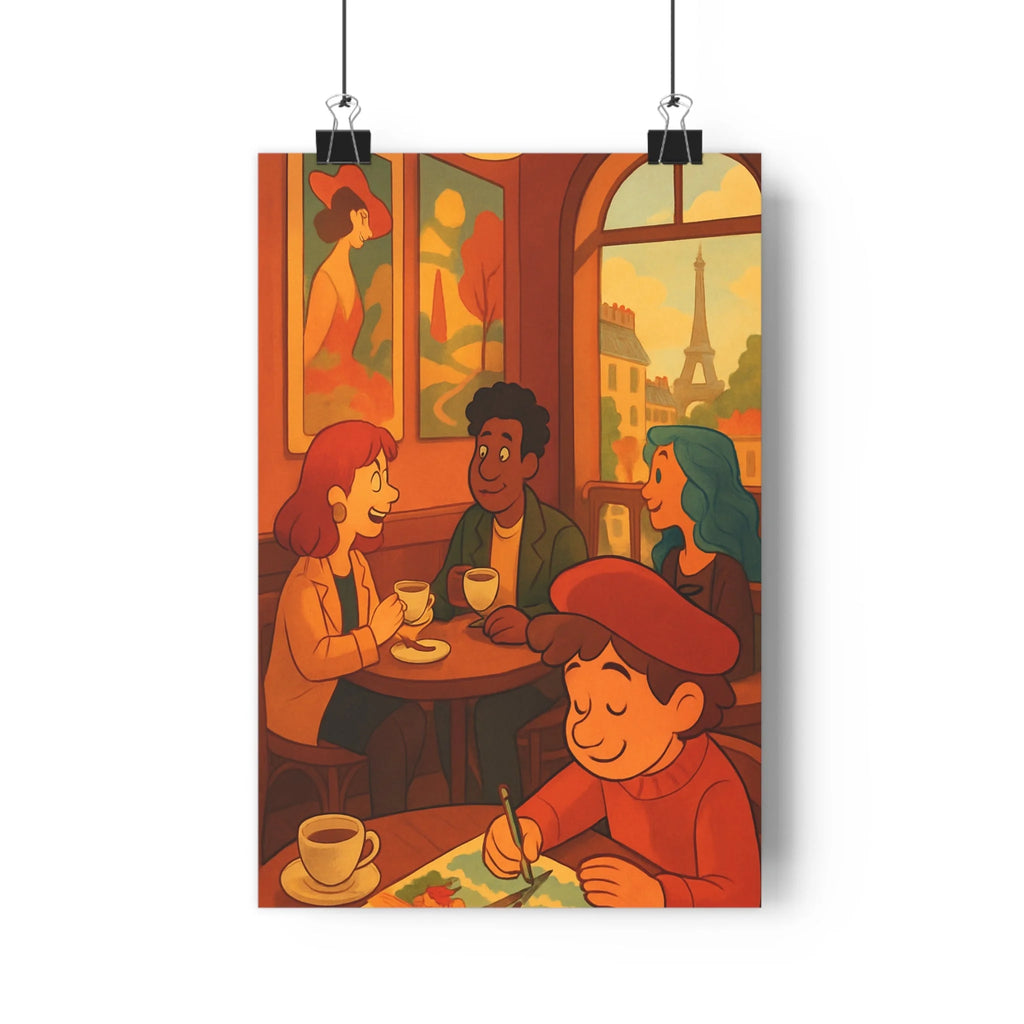 Poster décoratif cartoon rouge orange bleu parisien cosy salon chambre artistique qualité premium chaleureux