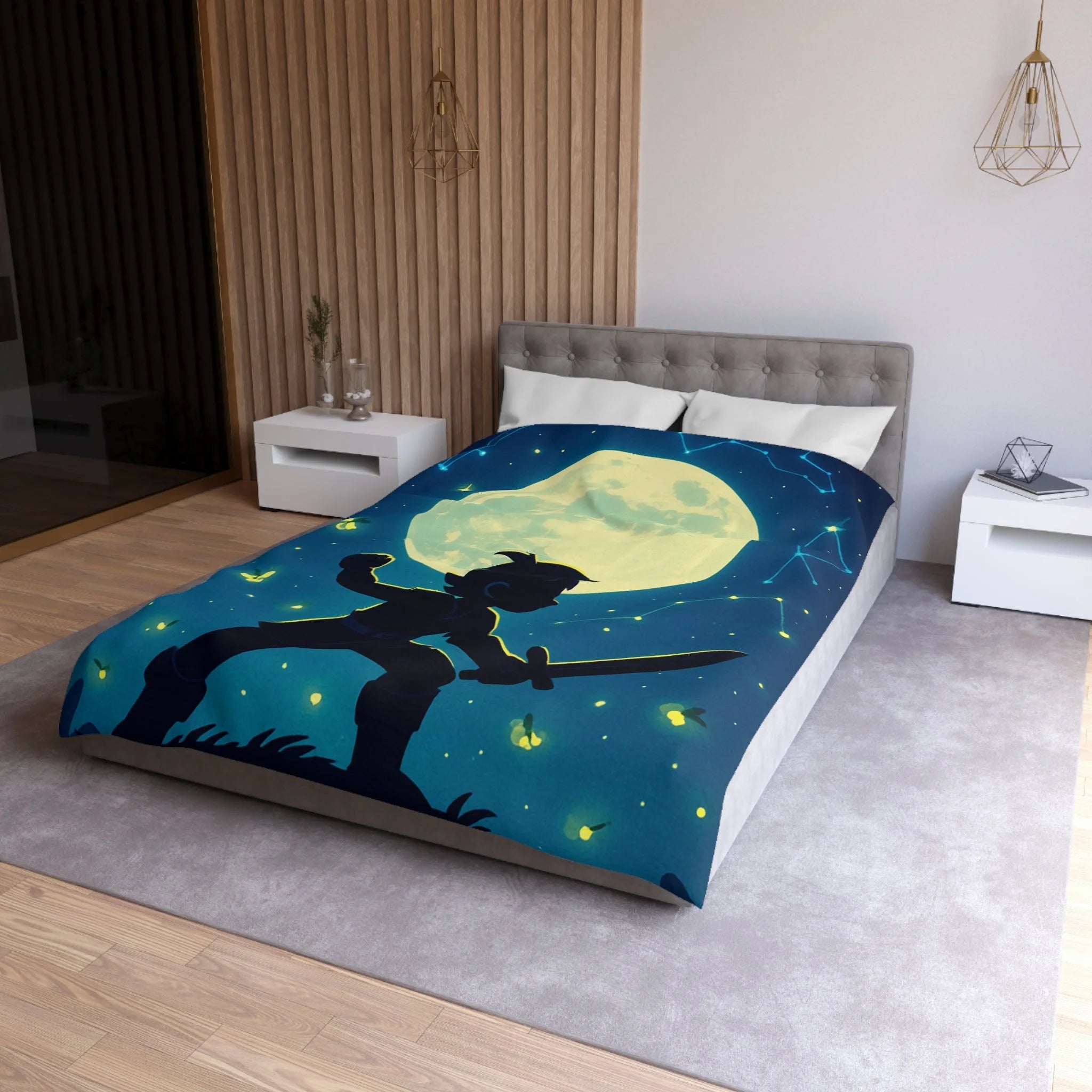 Housse de couette thème guerrier sous ciel étoilé avec grande lune mystérieuse