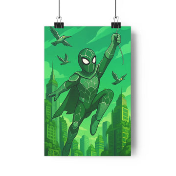 Poster décoratif vert superhéros cartoon futuriste écologique chambre bureau moderne aventure nature tonique 30x46