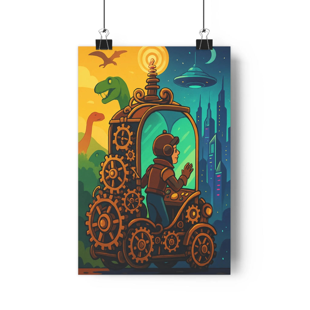 Poster décoratif rétro steampunk jaune futuriste aventure salon chambre vibrant captivant élégant urbain unique