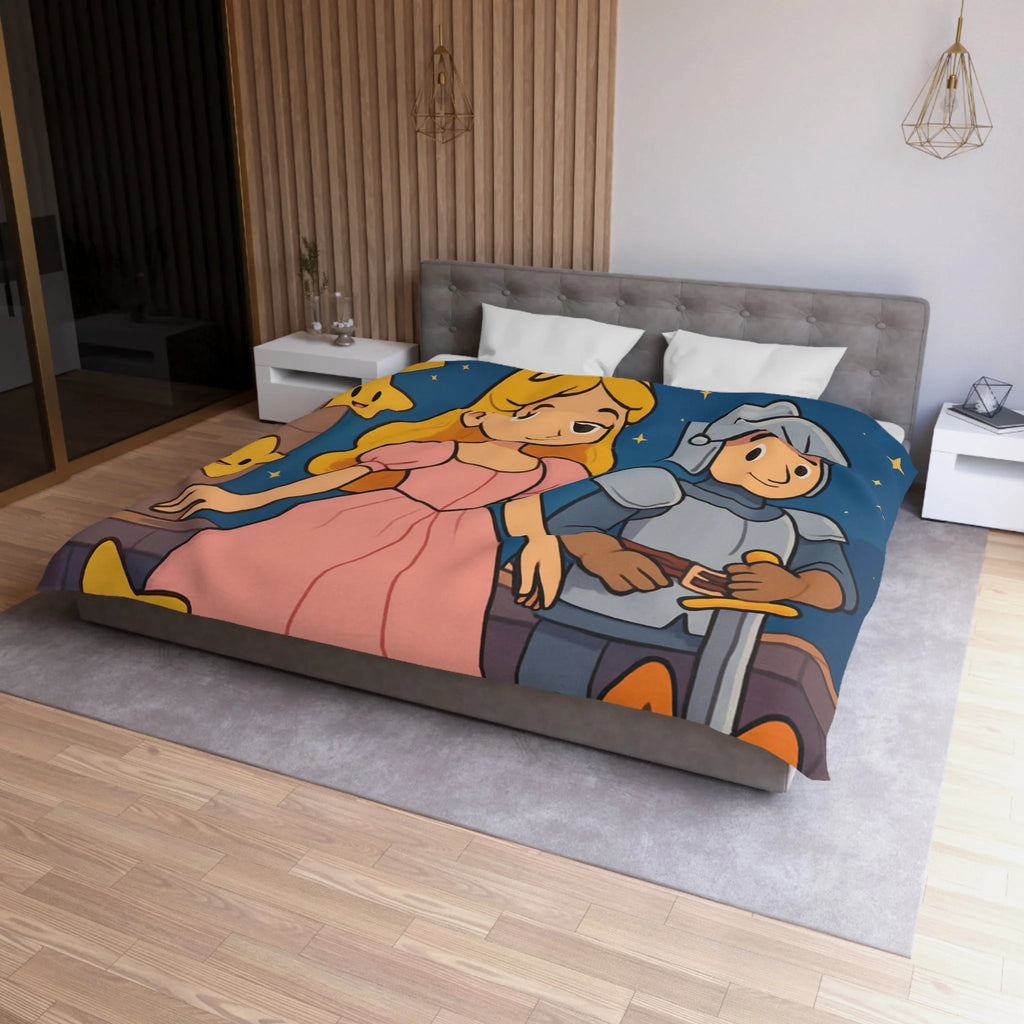 Housse de couette princesse et chevalier avec étoiles et arc-en-ciel magique