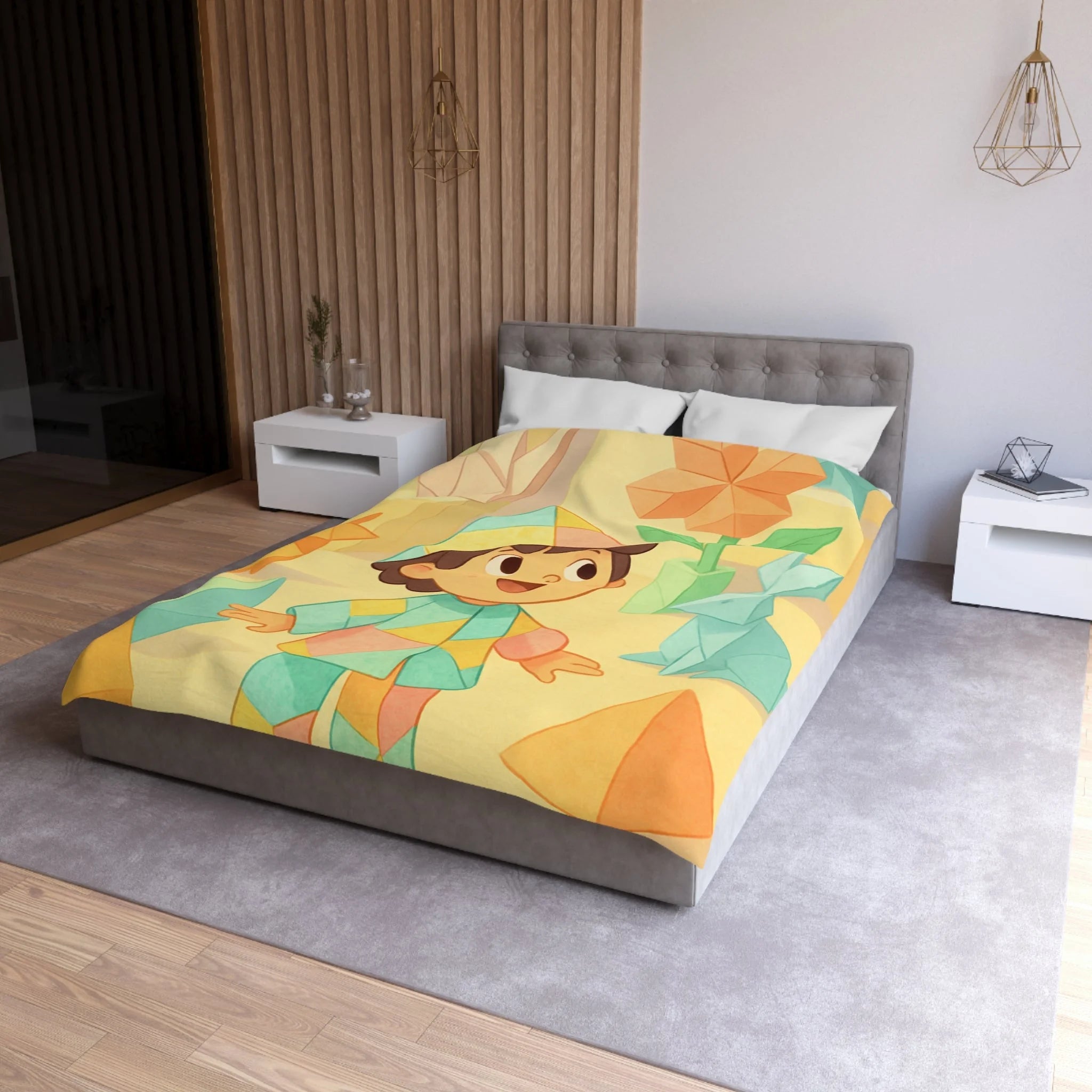 Housse de couette origami multicolore avec motifs enfantins de formes géométriques joyeuses