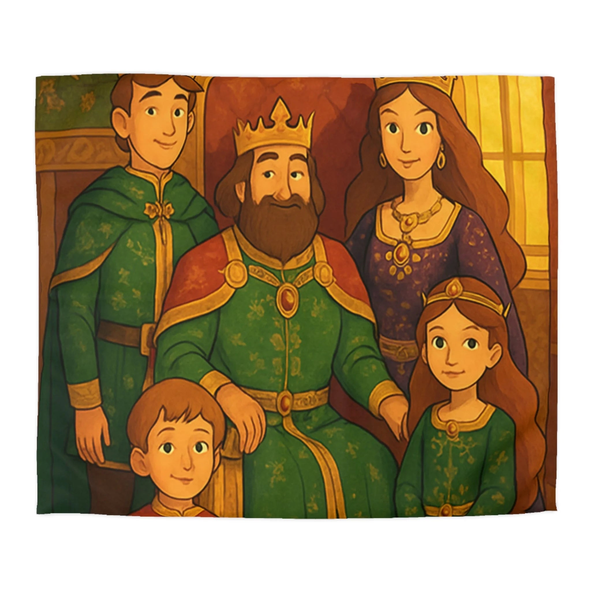 Housse de couette royale médiévale avec motif famille de nobles sur fond chaleureux