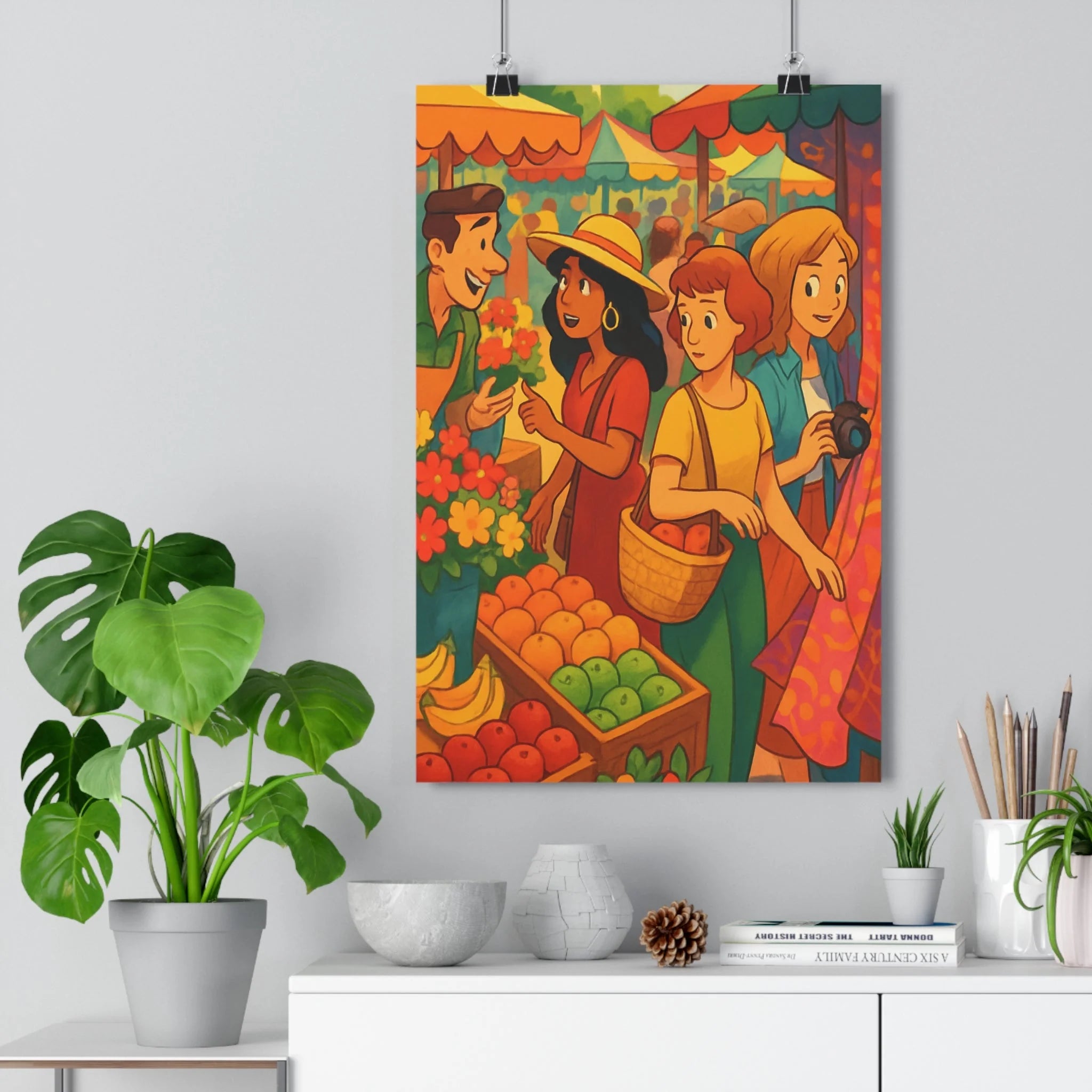 Poster décoratif cartoon rouge jaune vert joyeux salon chambre bureau ambiance dynamique coloré qualité