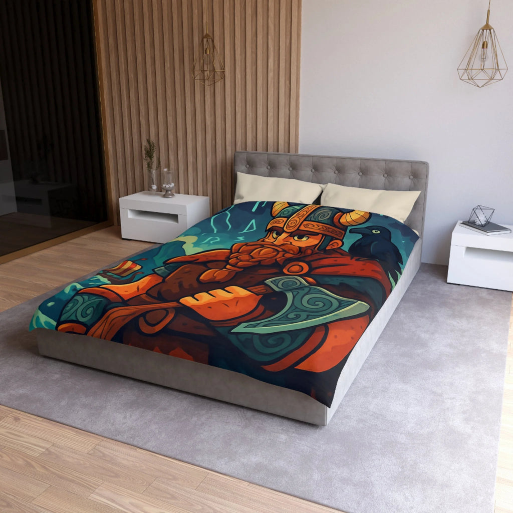 Housse de Couette Viking Épique avec Corbeau Mystique et Mer Orageuse Nordique
