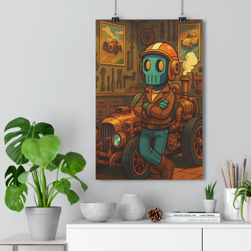 Poster décoratif cartoon rétrofuturiste cuivre bronze steampunk nostalgique chambre salon bureau personnage pilote qualité