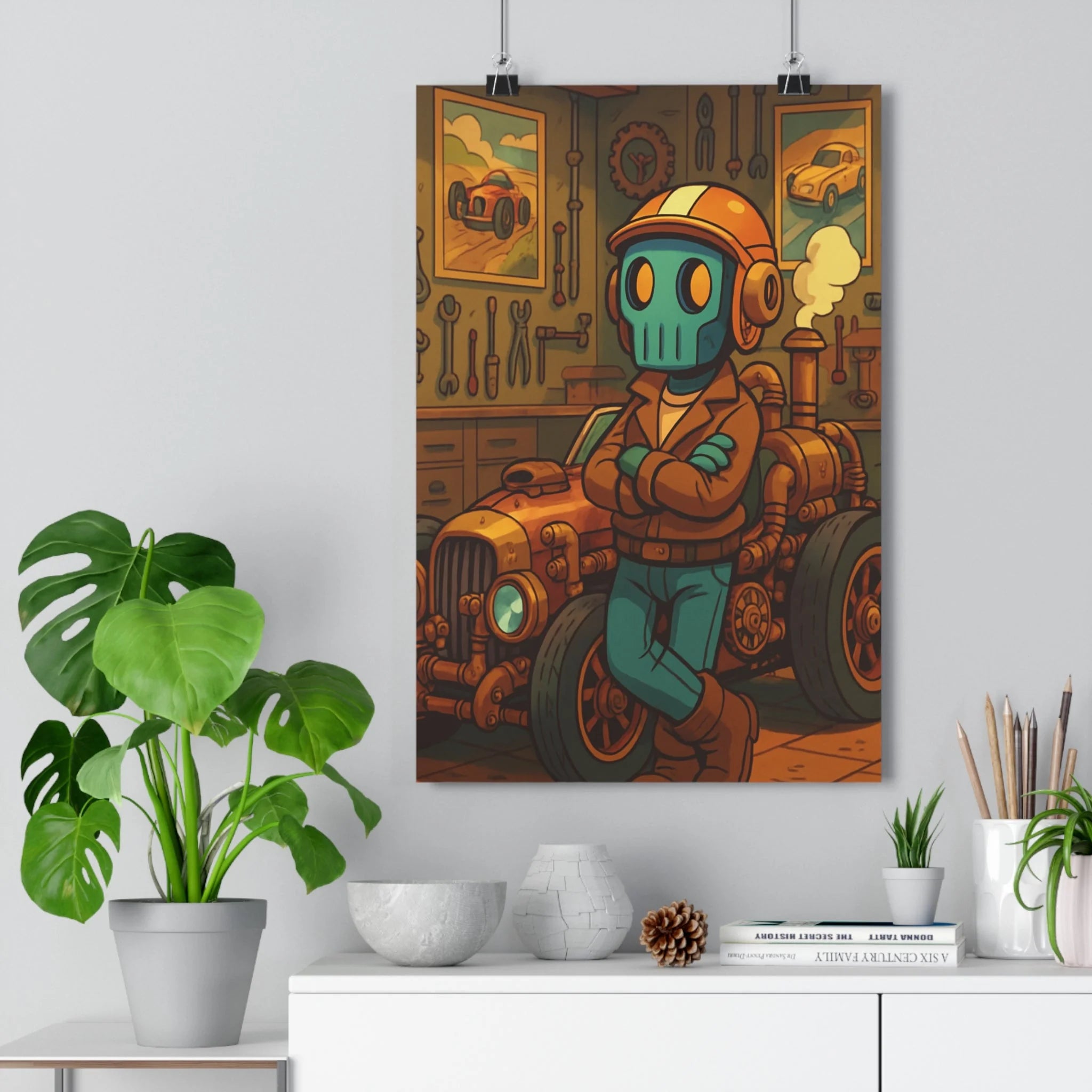 Poster décoratif cartoon rétrofuturiste cuivre bronze steampunk nostalgique chambre salon bureau personnage pilote qualité