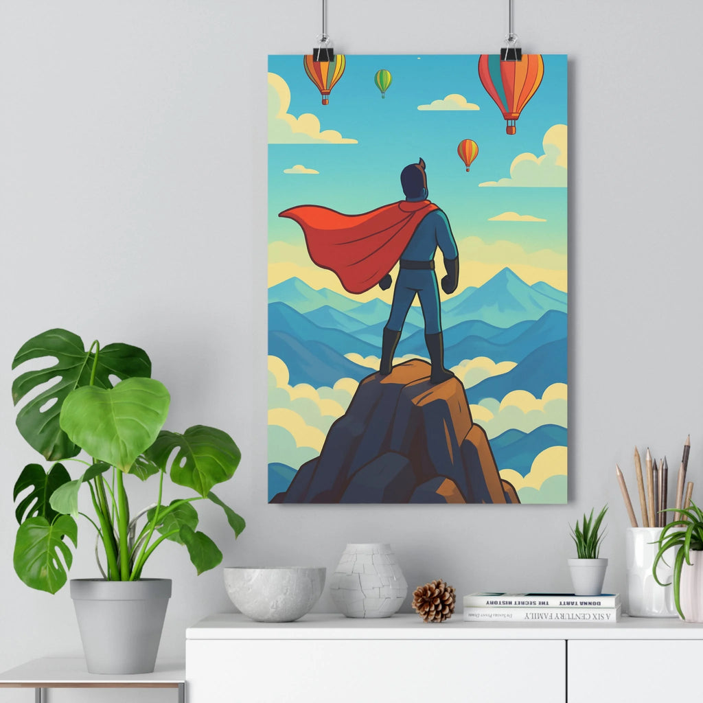 Poster décoratif épique aventure montagnes ciel bleu nuages modernes salon chambre coloré inspirant superhero