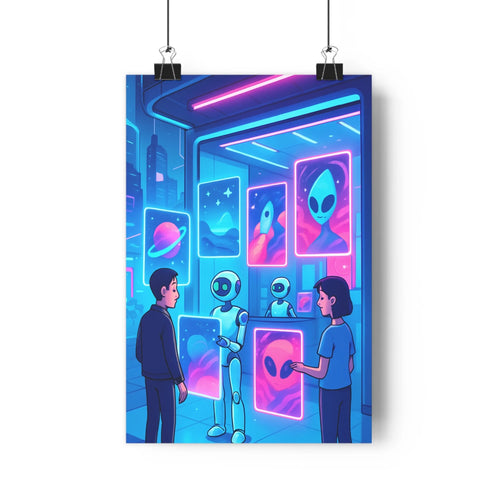 Poster futuriste néon rose bleu affiches aliens planètes objets spatiaux moderne minimaliste intérêt espace intrigue chambre salon