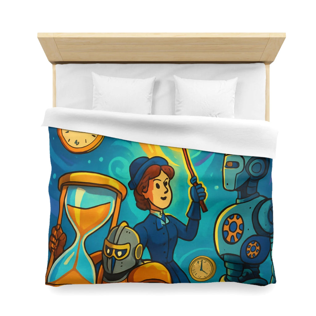Housse de couette thème science fiction avec robots et horloges pour chambre moderne
