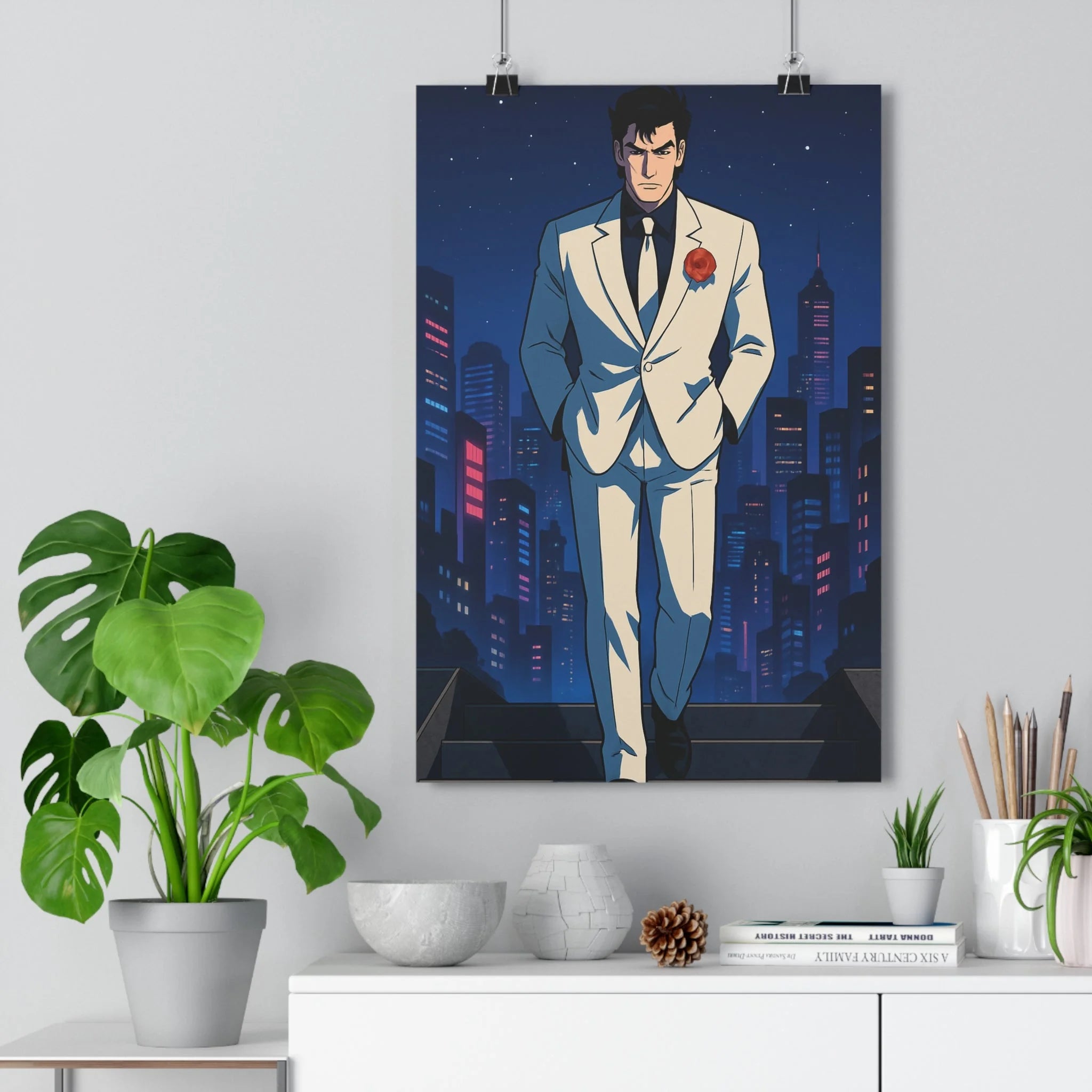 Poster décoratif moderne noir blanc rouge urbain nocturne dramatique salon chambre design captivant premium
