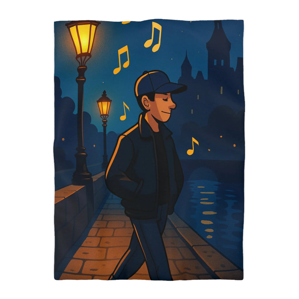 Housse de couette urbaine éclairée, promenade nocturne musicale sur pont éclairé