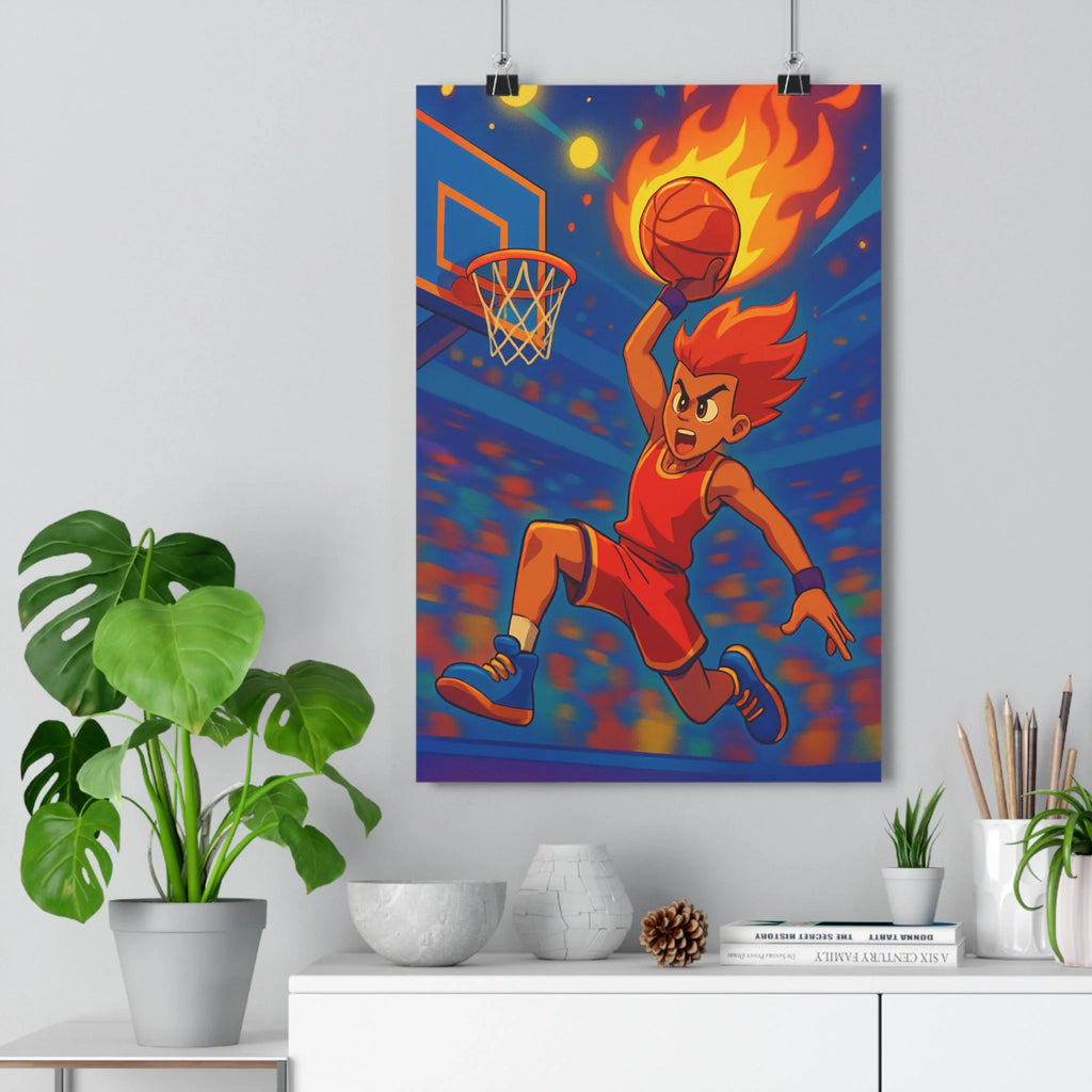Poster décoratif basketball rouge dynamique cartoon énergique chambre jeu style vibrant 30x46 illustration sportive