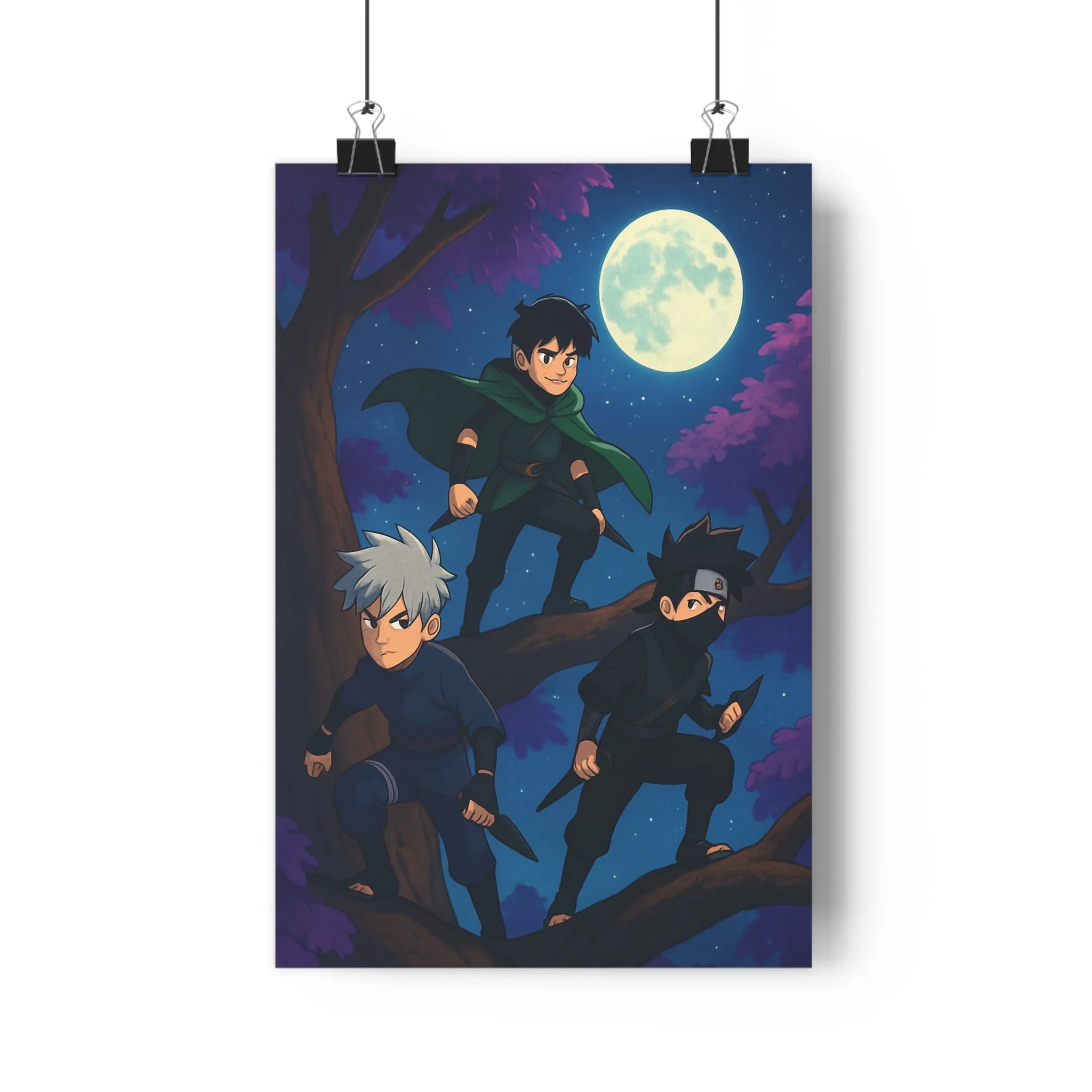 Poster décoratif anime mystique bleu vert violet chambre enfant ambiance mystérieuse moderne unique qualité