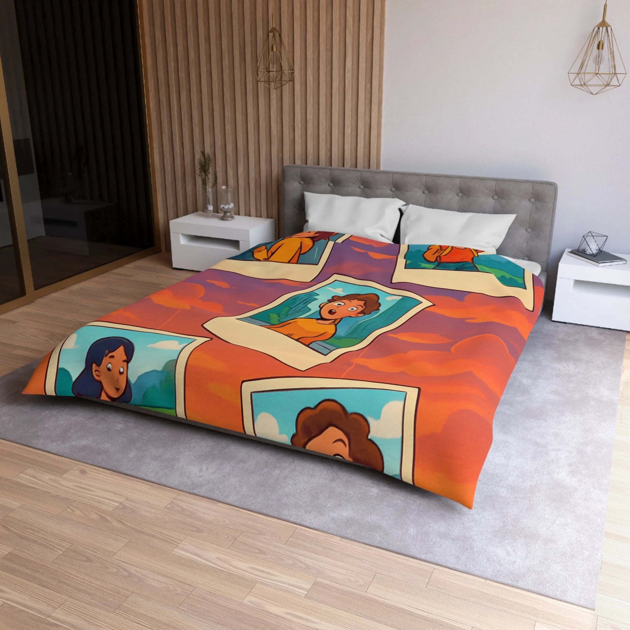 Housse de Couette Microfibre Motif Créatif Original Style Contemporain Chambre Élégante