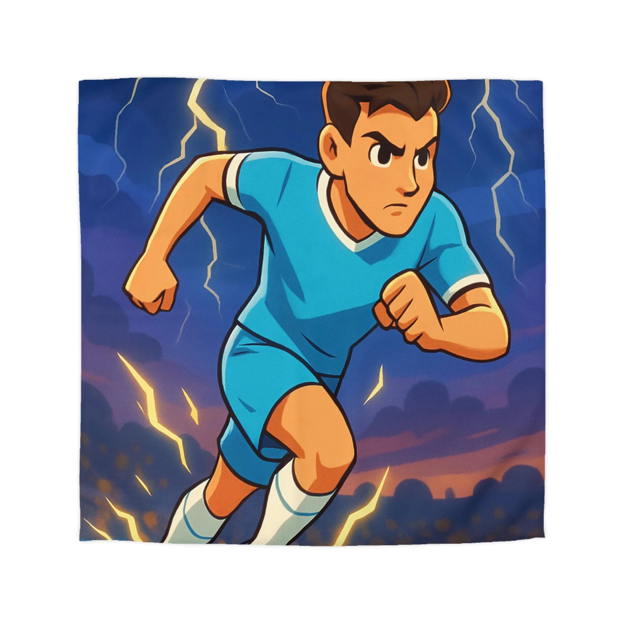 Housse de couette vibrant joueur de football sous tempête d'éclairs dynamique