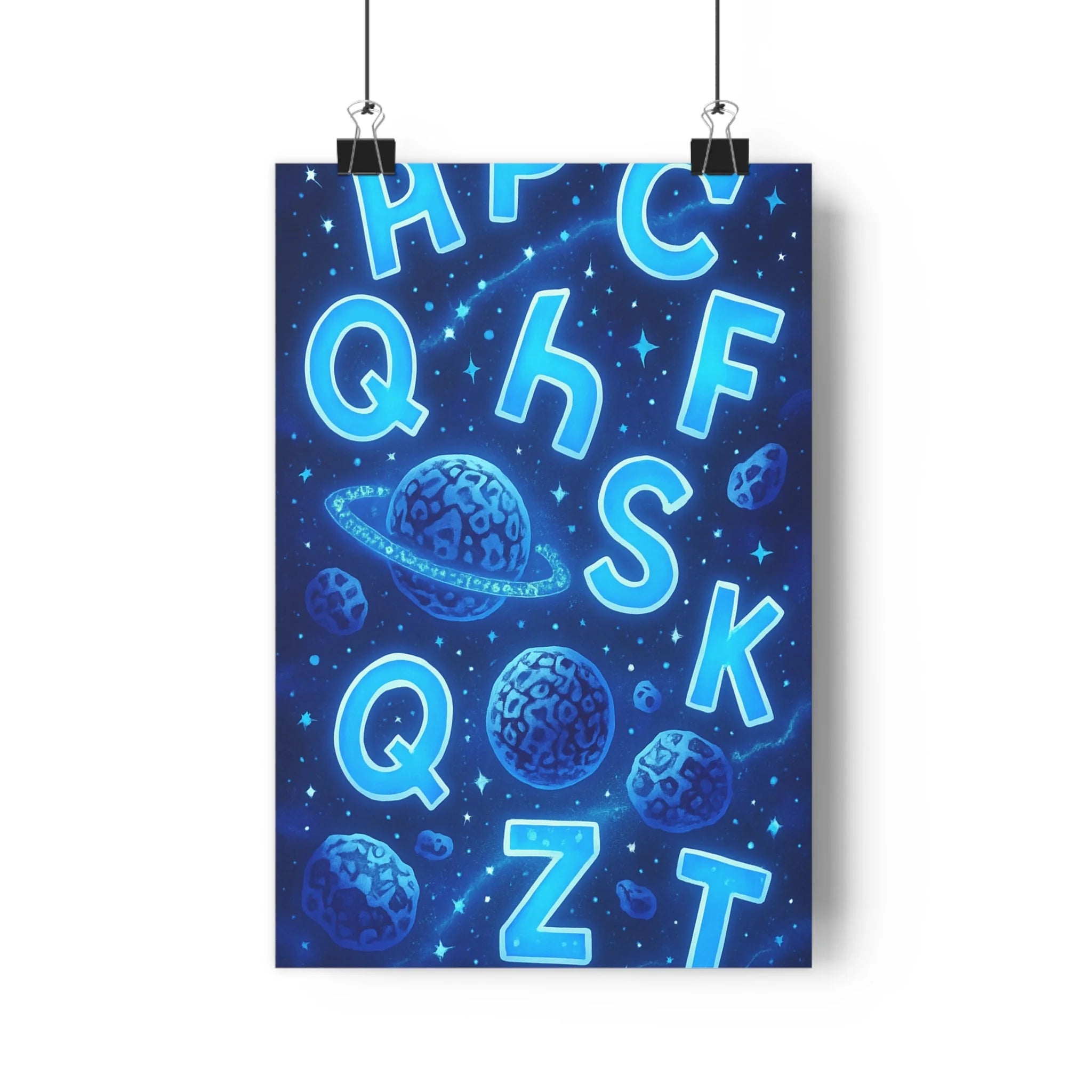 Poster décoratif futuriste bleu néon typographie galactique moderne bureau anime lumineux interstellaire espace qualité