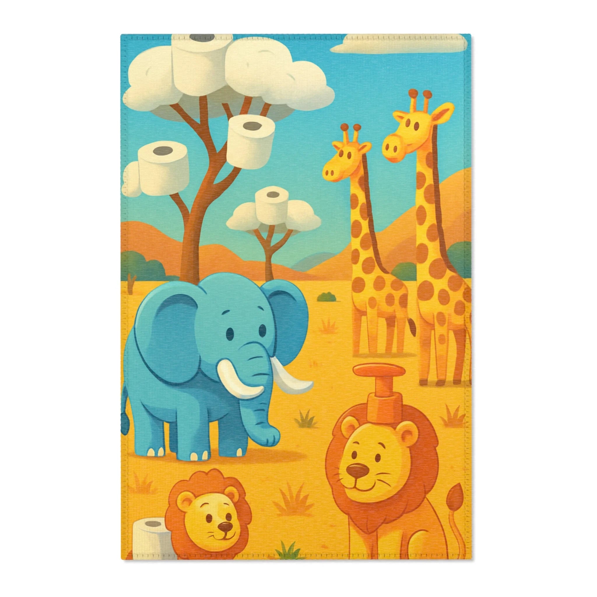 Tapis pour Enfants avec Animaux de Savane et Arbres en Rouleaux de Papier