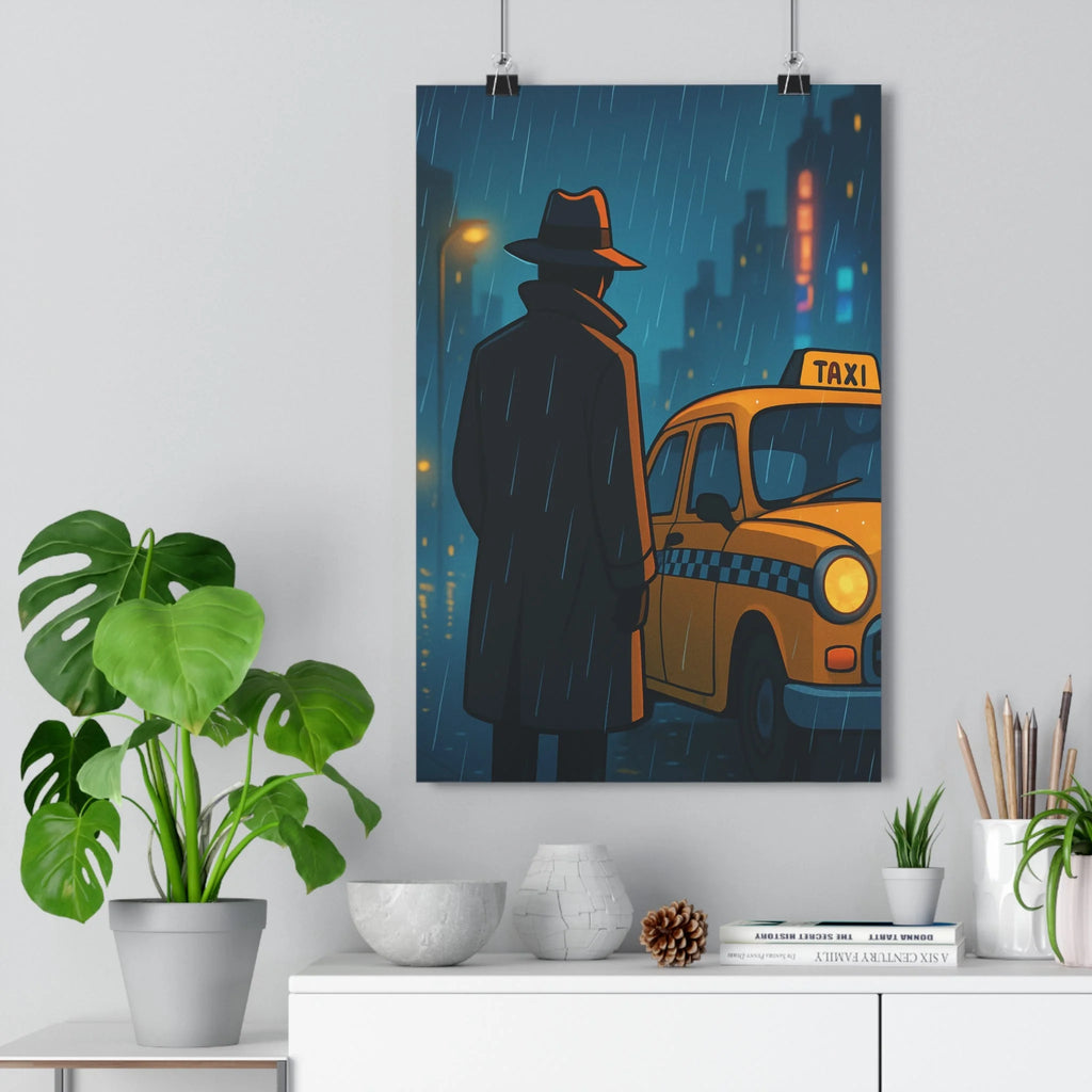 Poster décoratif urbain bleu jaune cartoon mystérieux nostalgique salon chambre bureau artistique élégant 30x46