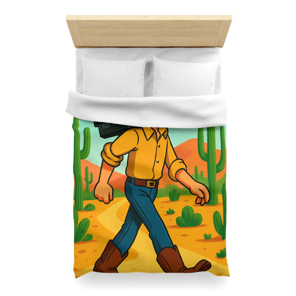 Housse de couette western cowboy dessin animé, désert cactus rétro style vibrant