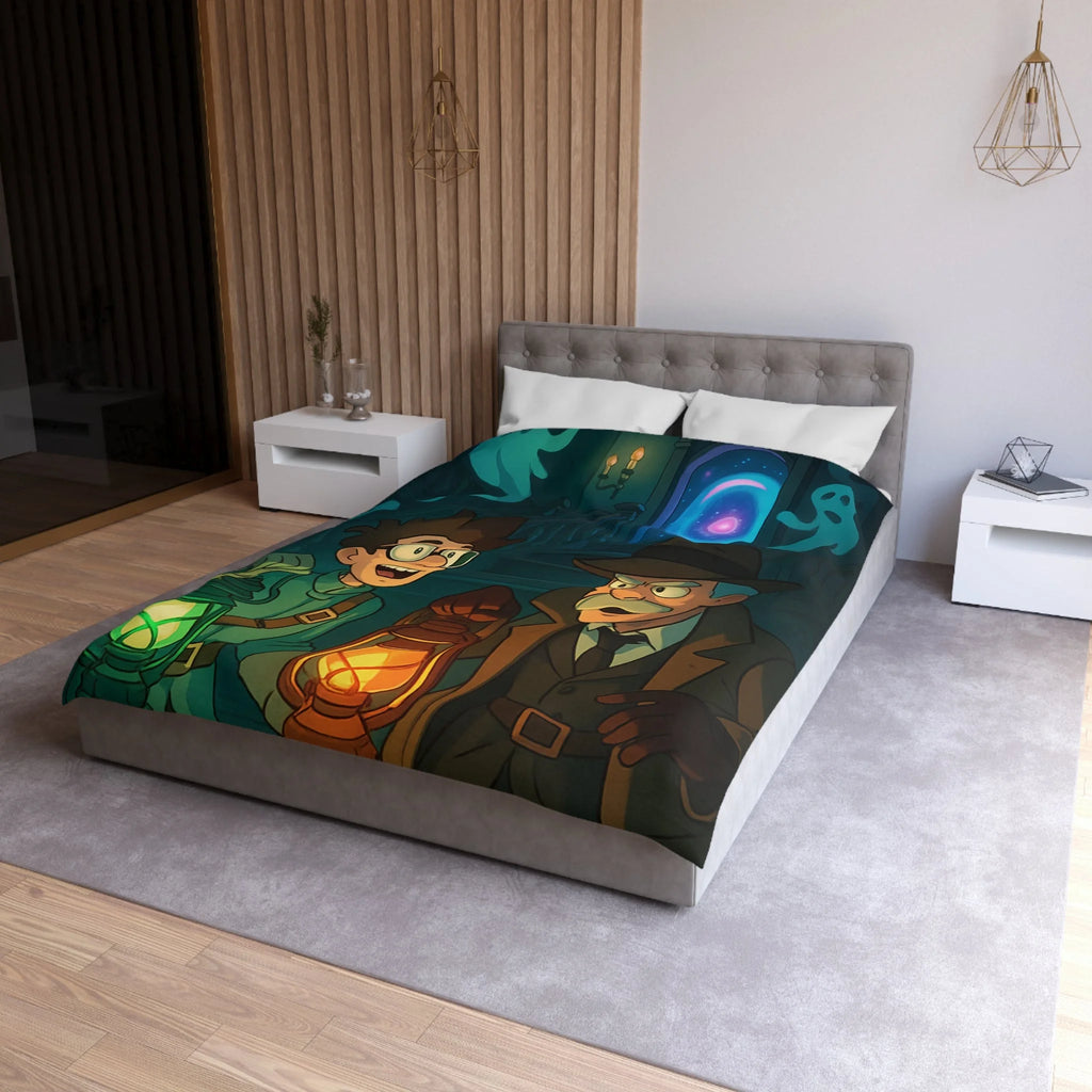 Housse de couette mystère avec lanternes, enquêteurs, fantômes et portail mystérieux
