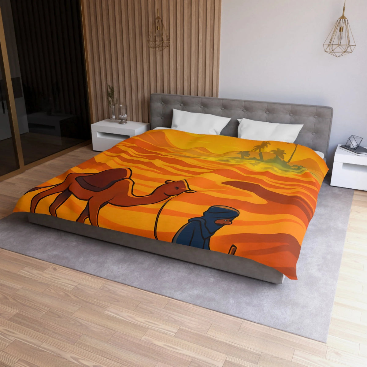 Sublime illustration de désert avec dromadaire et oasis pour housse de couette exotique
