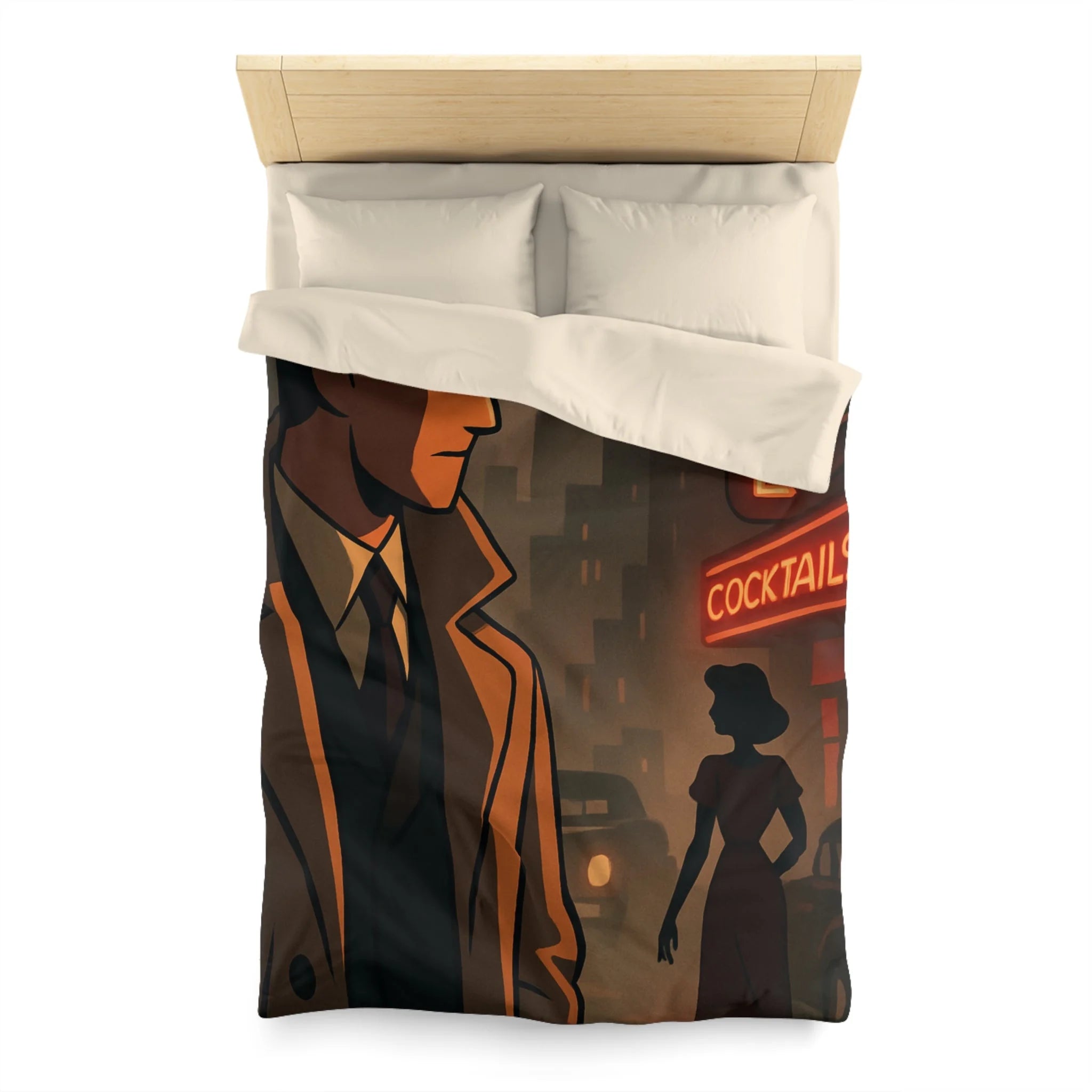 Housse de Couette Noir et Rouge, Design Rétro Vintage, Atmosphère de Film Noir
