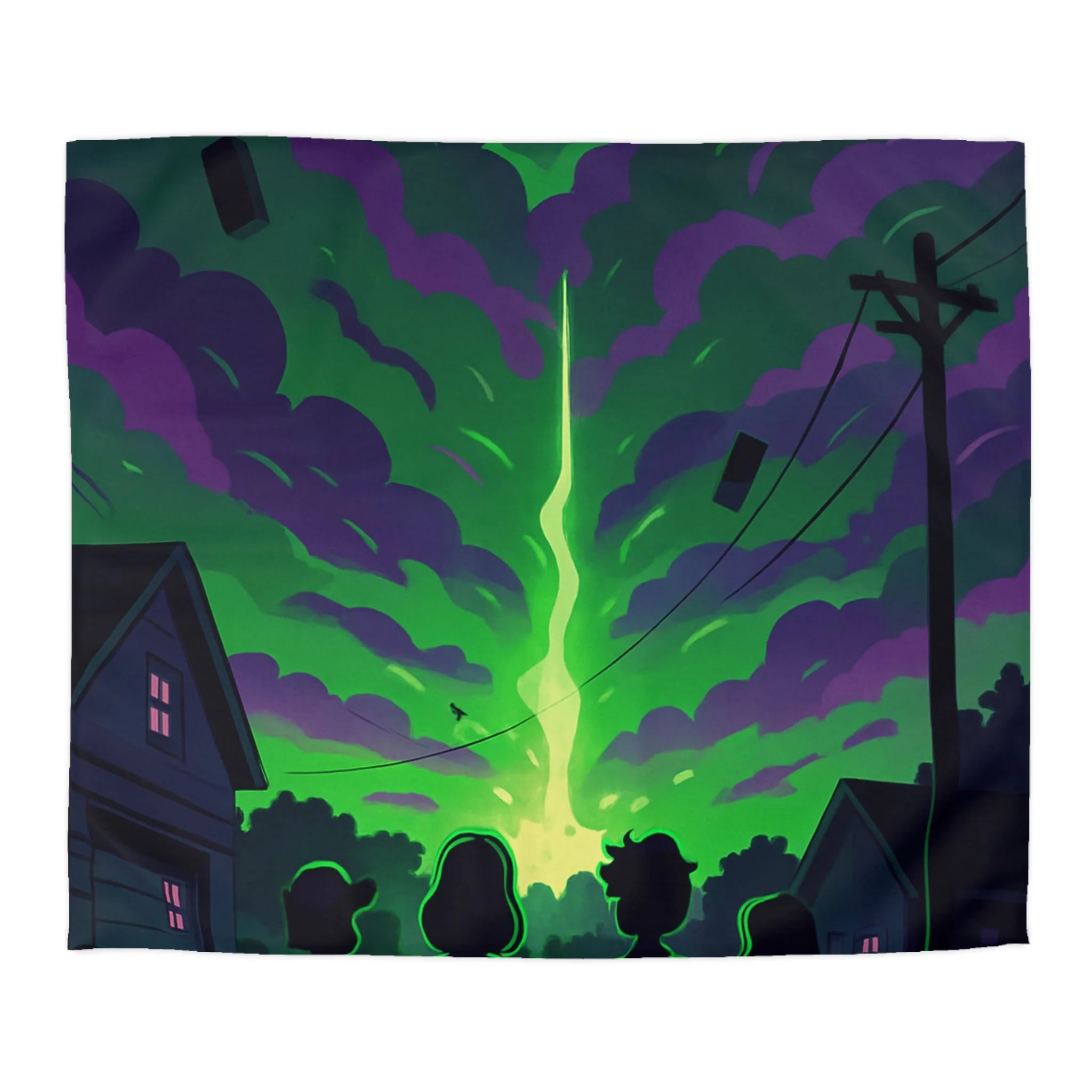 Housse de couette pour chambre avec ciel nocturne mystérieux et silhouettes d'enfants