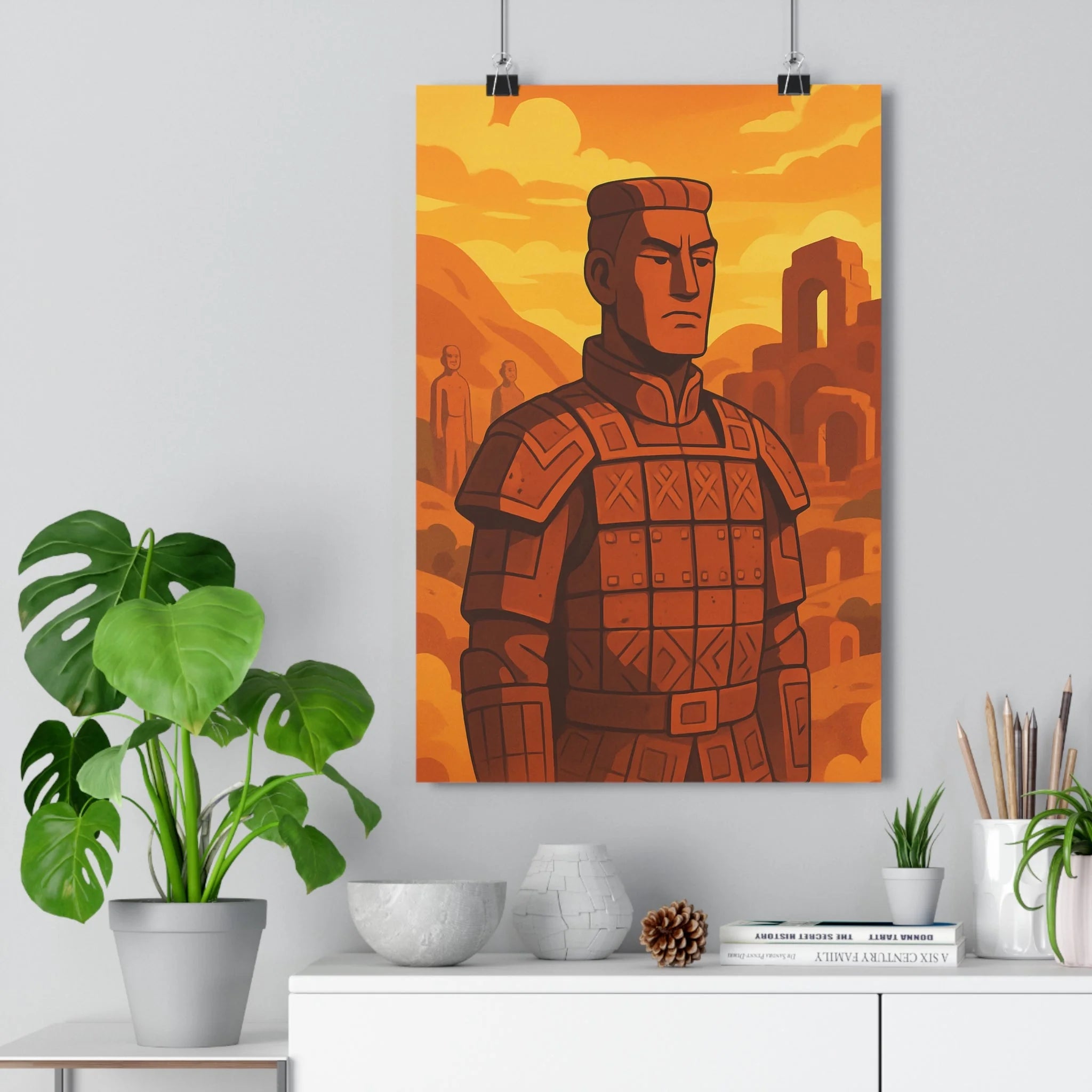 Poster décoratif animé terracotta orange brun mystique bureau salon chambre histoire style archéologique 30x46
