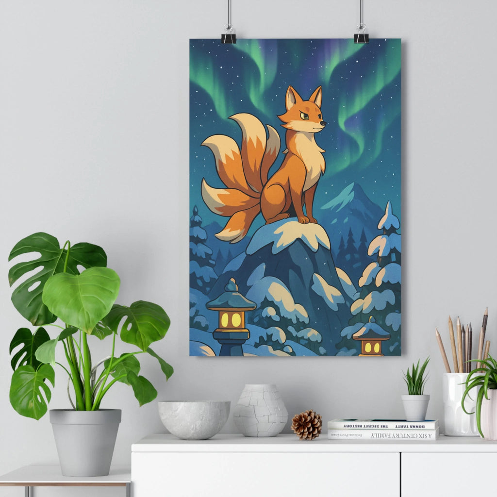 Poster décoratif anime renard neuf queues montagne neige mystique salon bureau 30x46 cm qualité