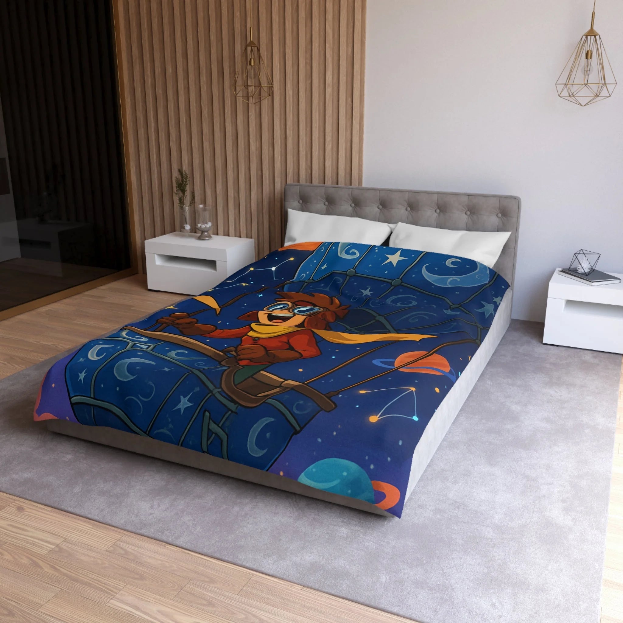 Housse de couette rêve étoilé avec montgolfière magique pour chambre d'enfant