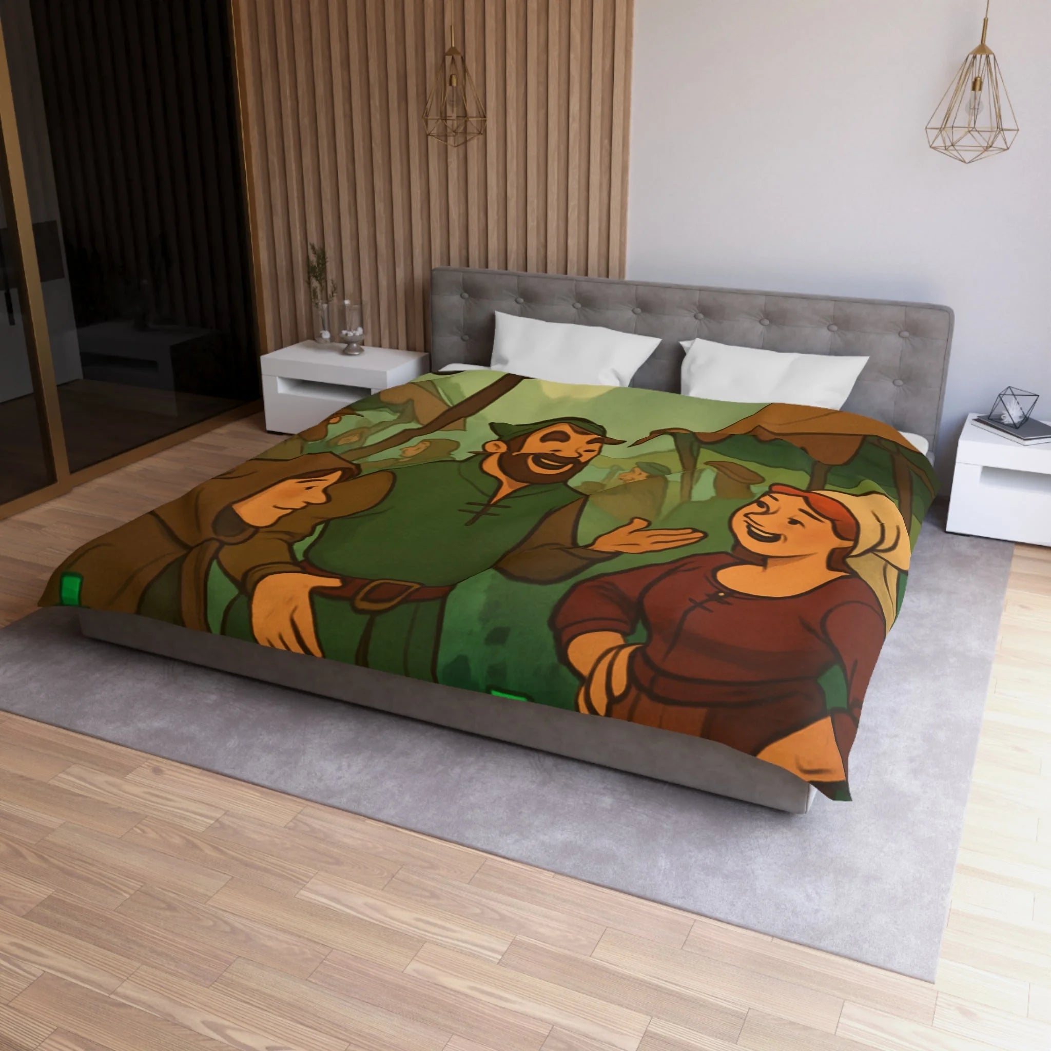 Housse de couette thème médiéval avec château, marché animé et potions colorées