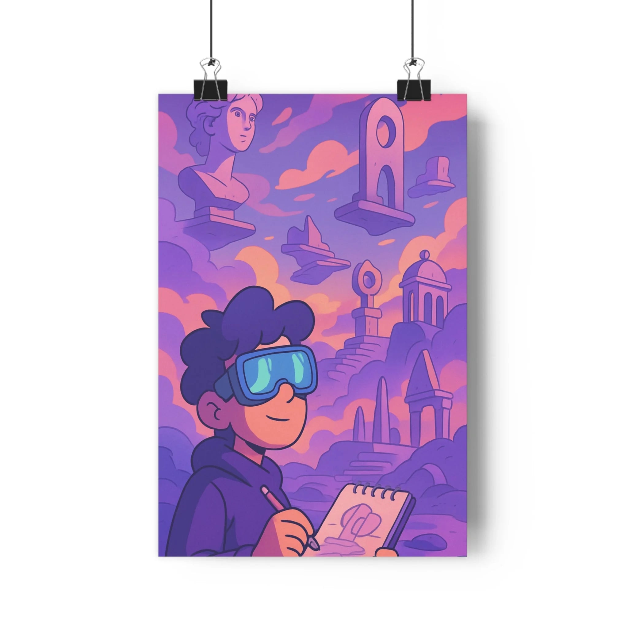 Poster décoratif violet rose anime aventure onirique salon chambre bureau rêveur créatif inspirant créatif