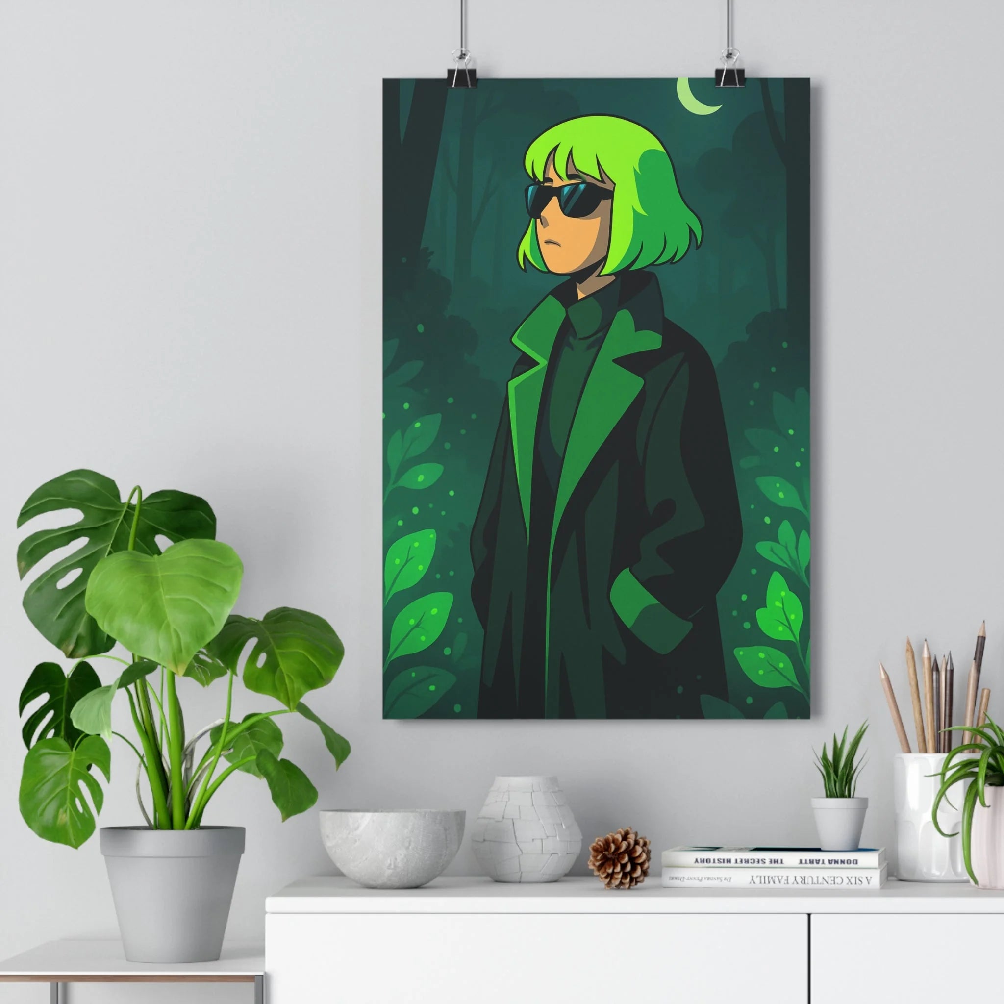 Poster décoratif néon mystique forêt sombre artistique mystérieux animé moderne chambre salon vibrant intrigant