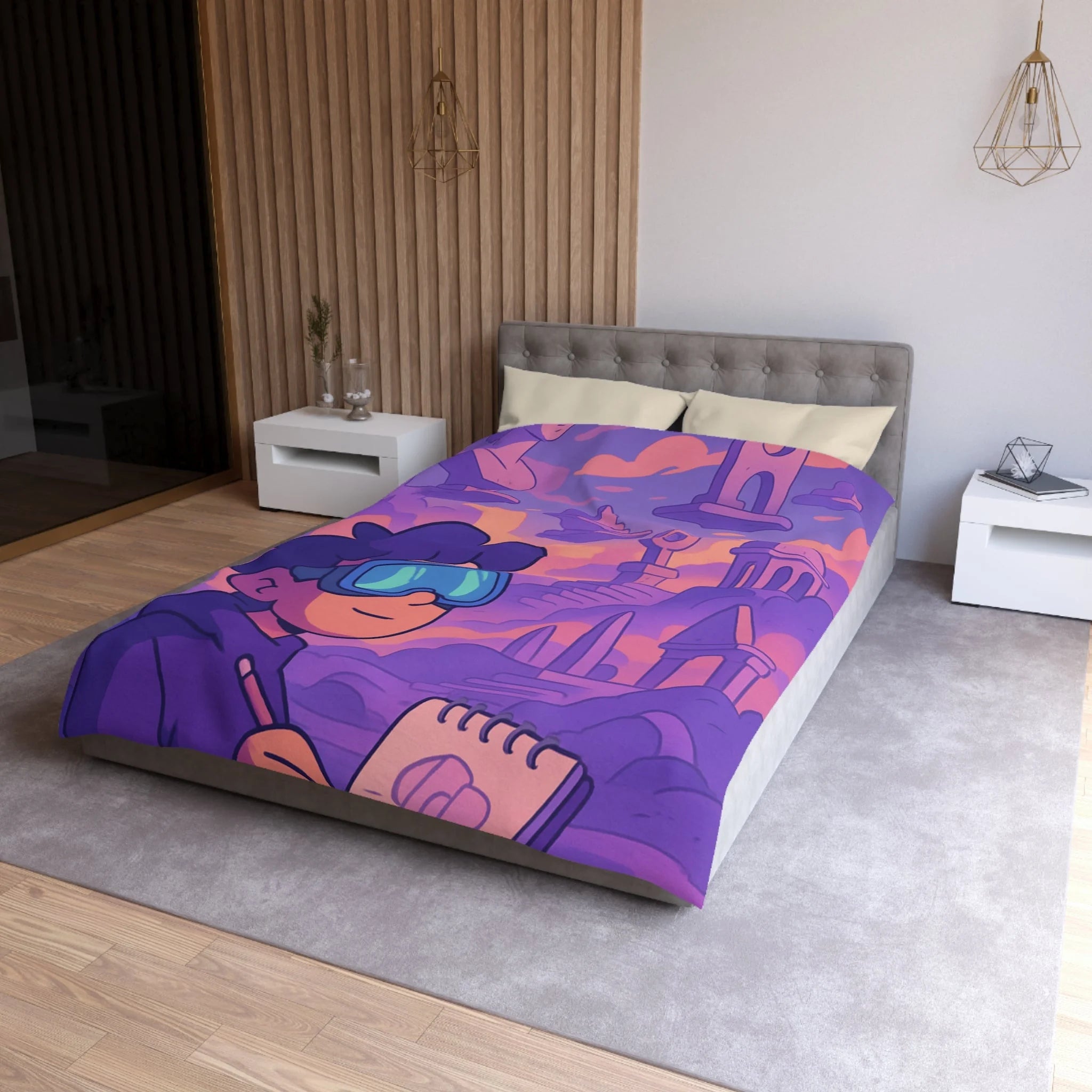 Housse de Couette Microfibre Design Artistique Moderne Décoration Chambre Confort Premium