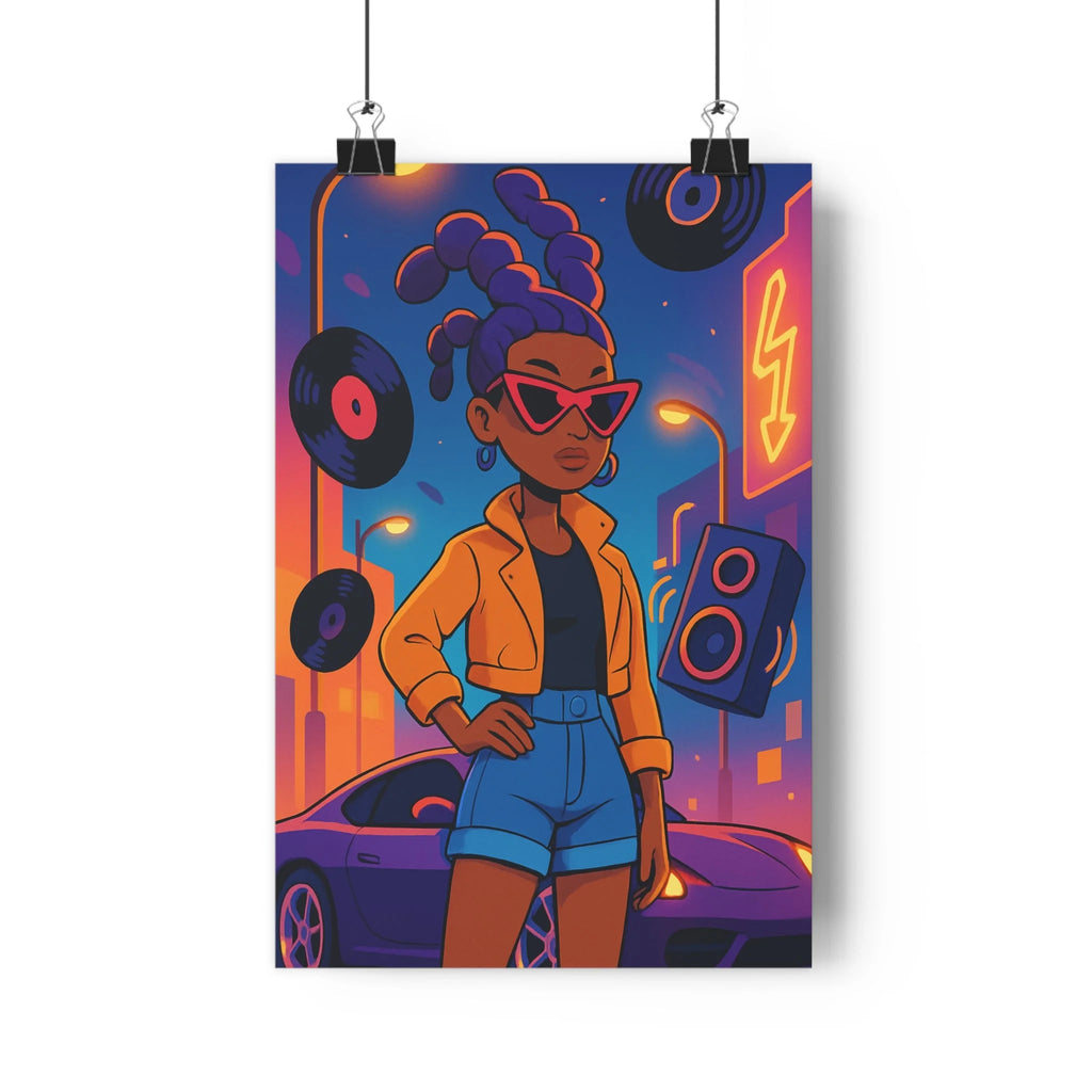 Poster décoratif anime coloré vibrant moderne rap urbain salon chambre tendance voiture lunettes dynamique