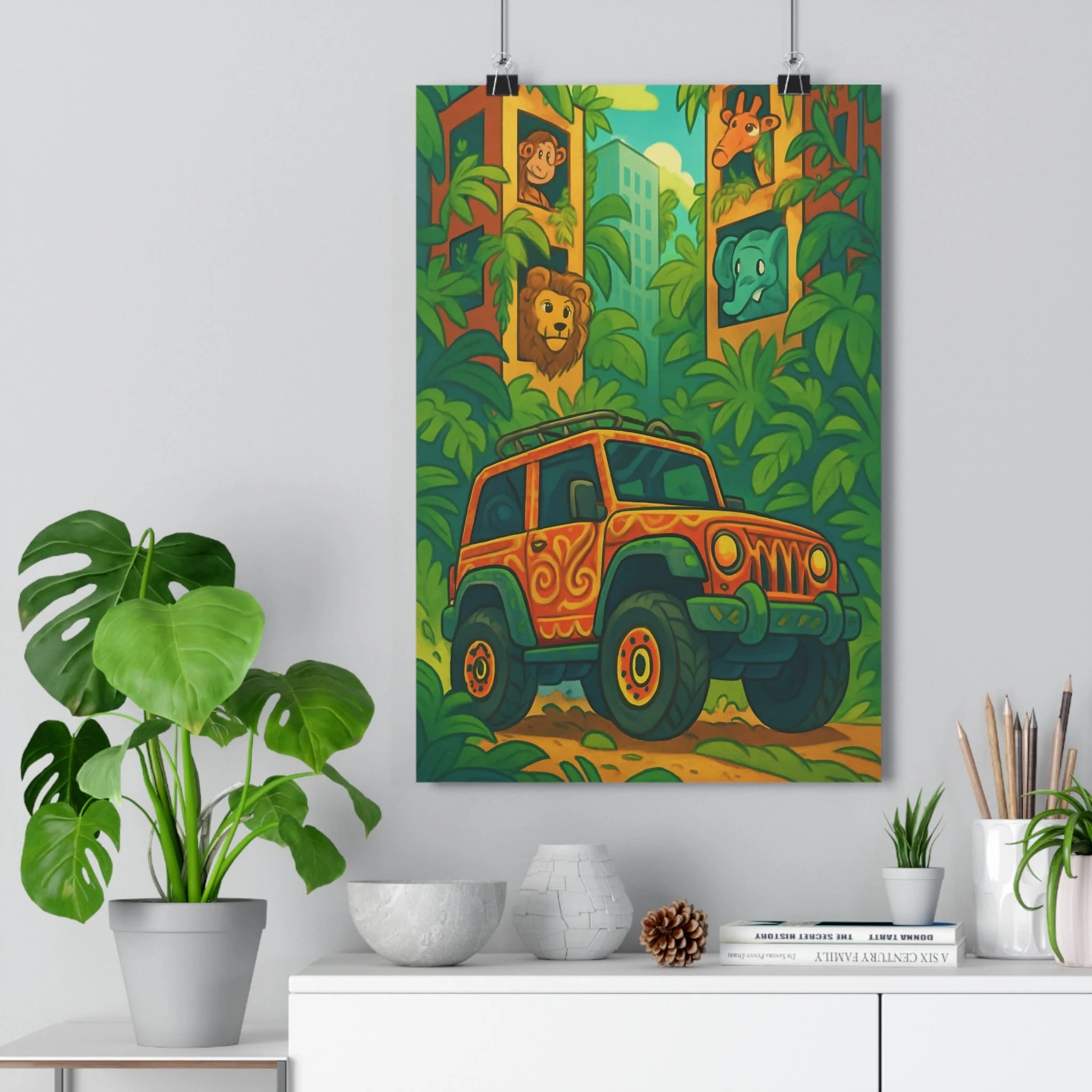 Poster décoratif cartoon coloré urbain nature sauvage aventure chambre enfant salon moderne animalier vibrant