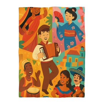 Housse de Couette Multiculturelle Vibrante avec Traditions et Musique du Monde Entier