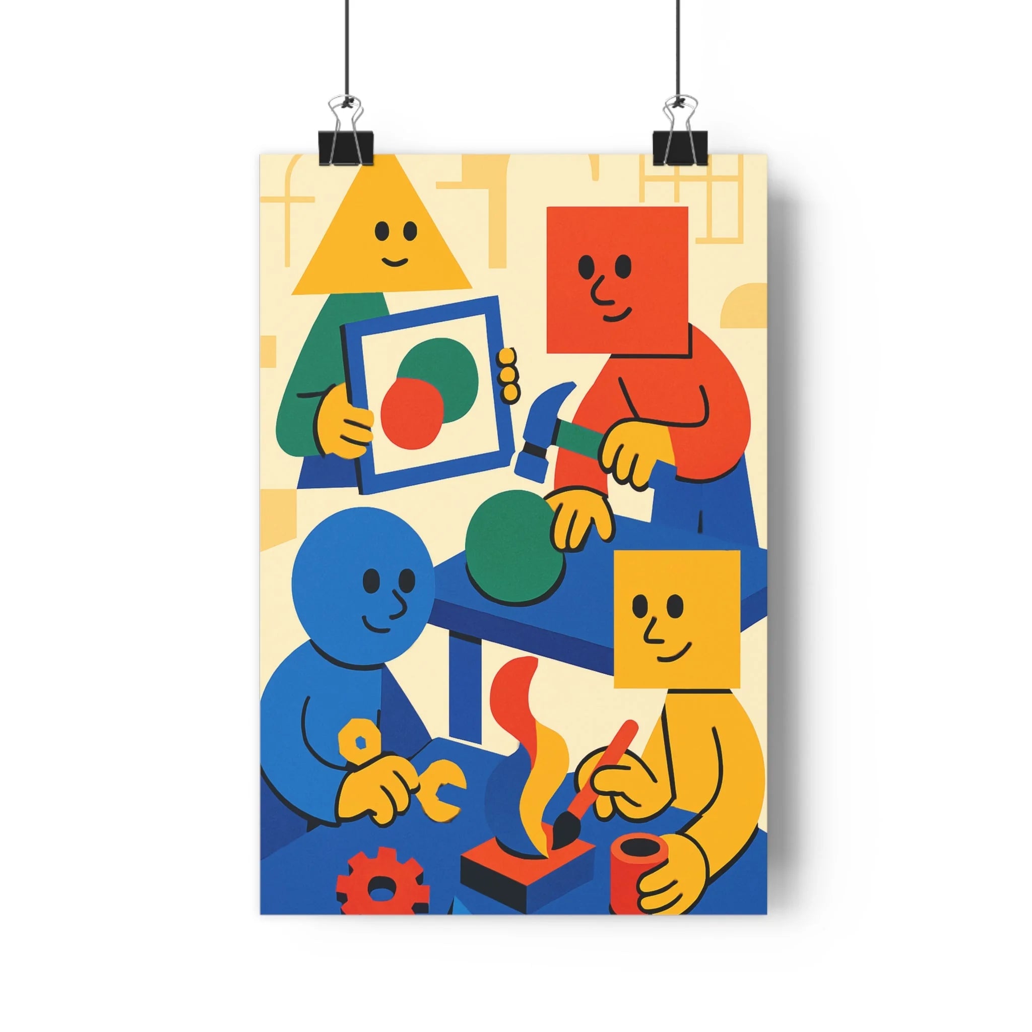 Poster décoratif ludique cartoon minimaliste rouge bleu vert jaune salon chambre créatif original vibrant